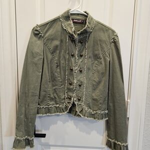 Dollhouse Green Utility Jacket with Frayed Trim